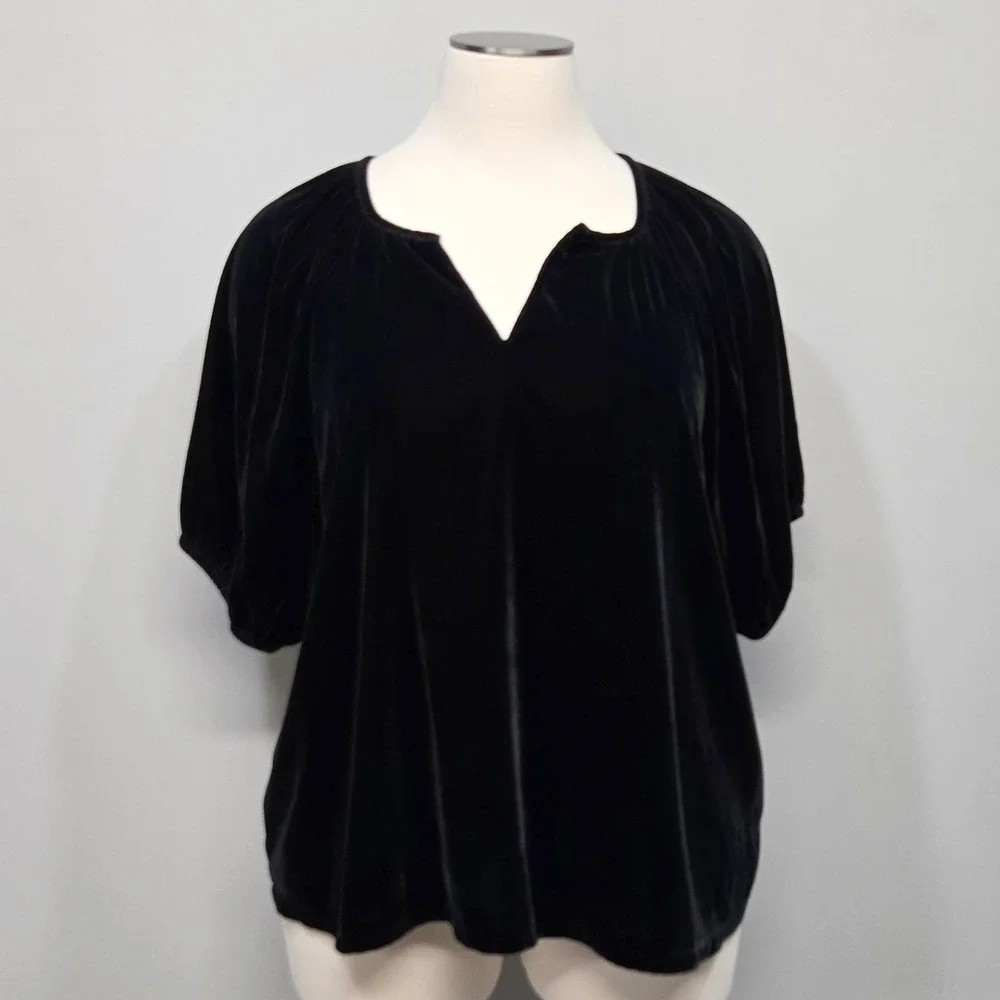 Old Navy‎ Black Velvet Peasant Top Plus Size XXL Poetcore Romantic Whimsigoth